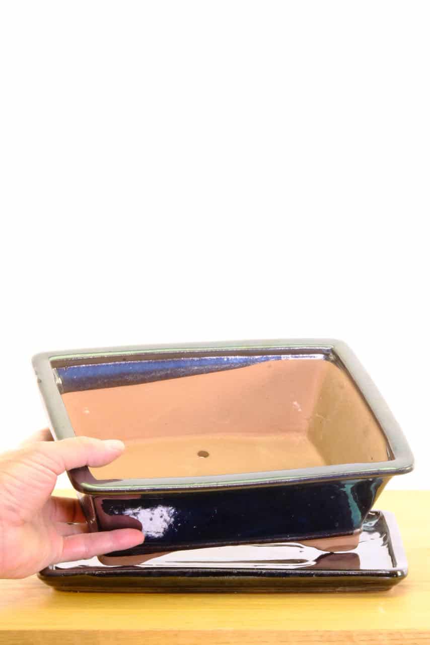 Indoor bonsai pot, ceramic black rectangle