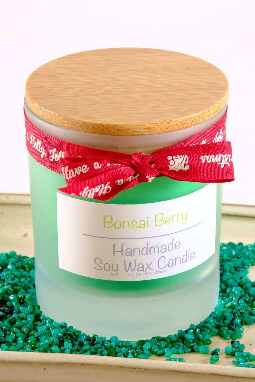 Handmade soy wax Bonsai Berry candle by local artisan Amber