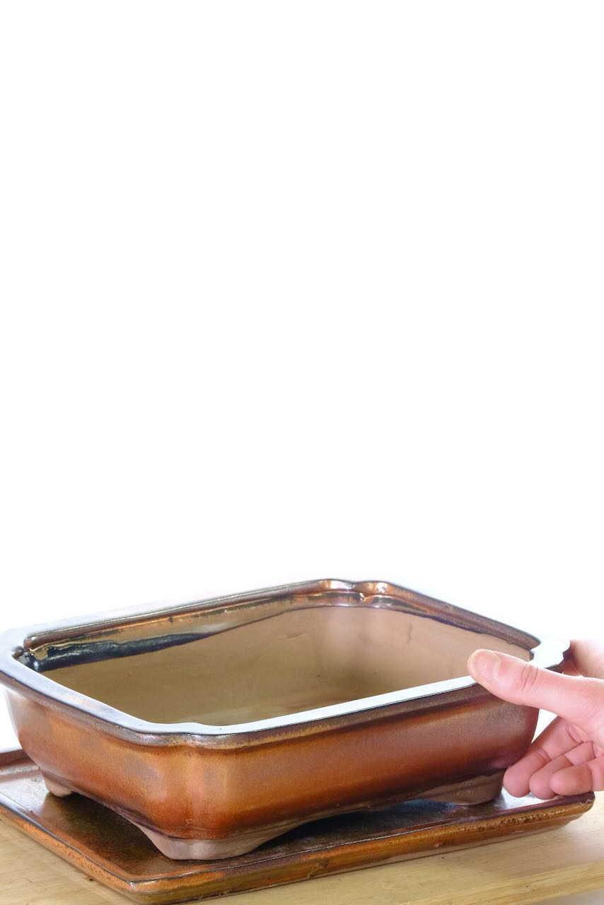 Bonsai pot with drip tray | Fluted corners