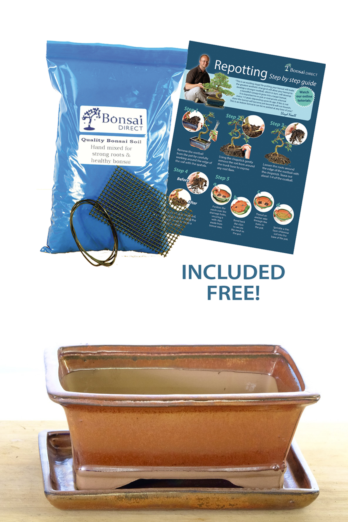 Rectangular bonsai pot in cheerful yet neutral bronze