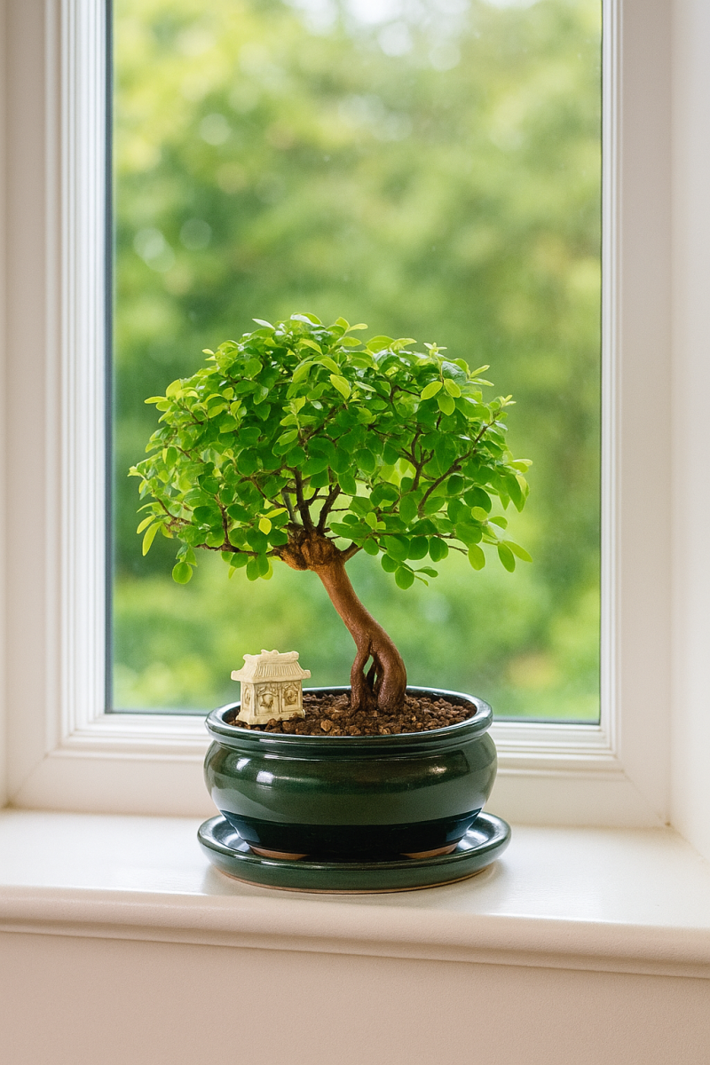 Indoor bonsai on a windowsill